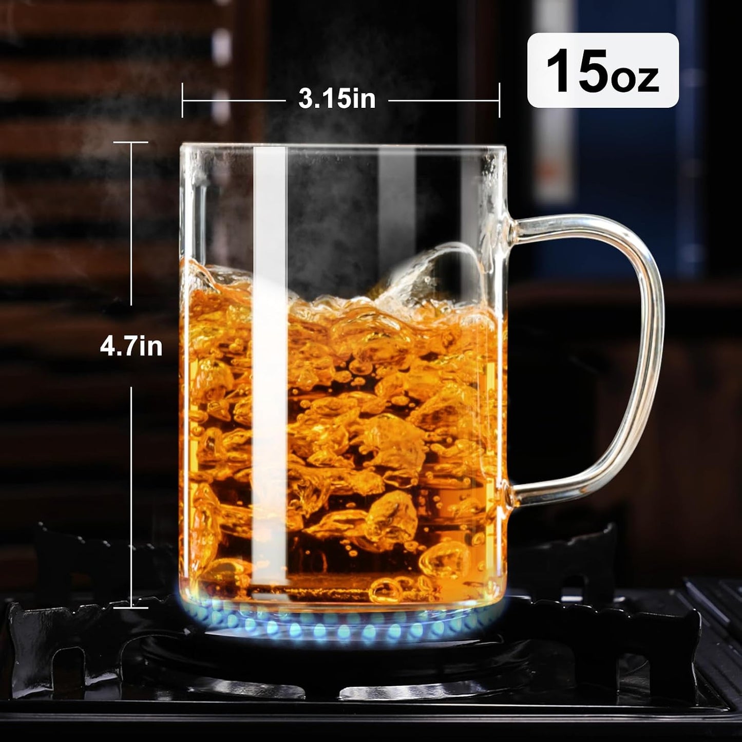 PARACITY Tea Mug with Infuser and Lid, 15 oz Clear Borosilicate Tea Cup | 304 stainless steel strainer handles loose leaf or bagged blends; clear body works with hot or iced drinks and rinses easily