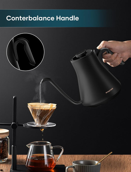 INTASTING Gooseneck Electric Kettle with 1℉ Temperature Control, 0.9 Liter | Fast Heating, Stainless Steel Interior, for Pour Over Coffee, Tea & Boiling Water, Keep Warm, Auto Shut-Off, 1200W, Black