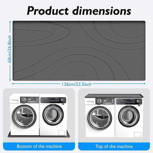 Washing Machine Drain Pan Silicone Mat,53.5x26.8inch Non-Slip Waterproof Washer Tray,Raised Edge Drip Mat for Under Dryer or Washer,Anti-Vibration,Floor Leak Protector for Laundry Room