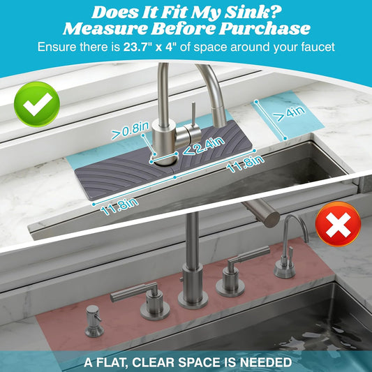 SpaceHacks Stone Faucet Mat for Kitchen Sink 23.7x4 in, Light Gray | Fast Drying Diatomite Stone Drying Mat, Water Splash Guard, Textured Drainage Sink Protector, Suits Bathroom&Kitchen Counter