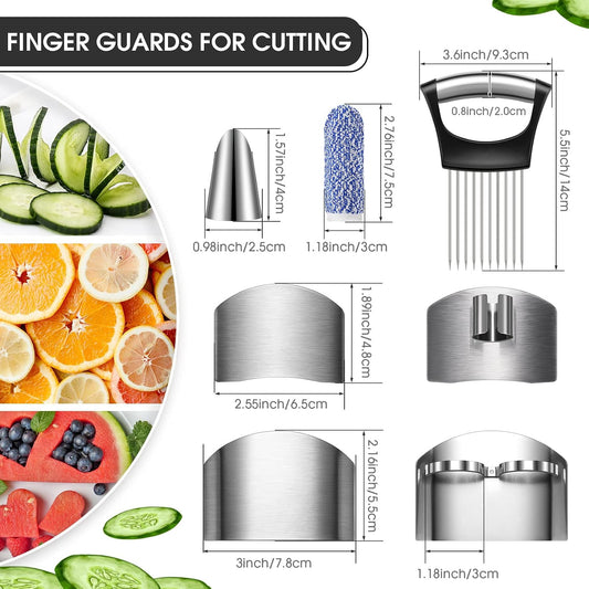 Chengu 9 Pieces Finger Guard for Cutting Vegetables, Stainless Steel Protector, Knife, Thumb Peelers Onion Holder Slicer Kitchen Tool Avoid Hurting When Slicing and Chopping