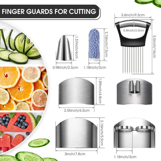 Chengu 9 Pieces Finger Guard for Cutting Vegetables, Stainless Steel Protector, Knife, Thumb Peelers Onion Holder Slicer Kitchen Tool Avoid Hurting When Slicing and Chopping