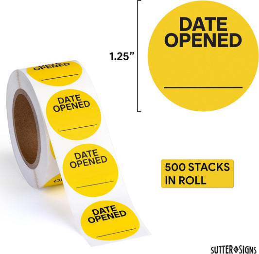 500pcs Date Opened Stickers Label Roll, 1.25" Diameter | Medication & Food Expiration Date Stickers Safety Label