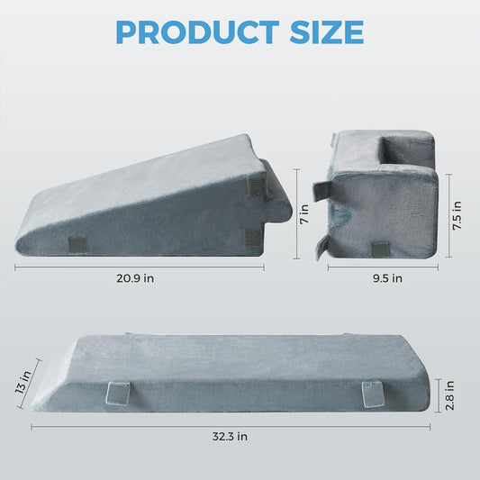 Leg Elevation Pillow for Sleeping, Foam Wedge Pillow Set for After Surgery, Knee Pillow for Side Sleepers, Elevating Leg Rest Cushion for Knee Replacement, Swelling, Back Pain & Circulation Support