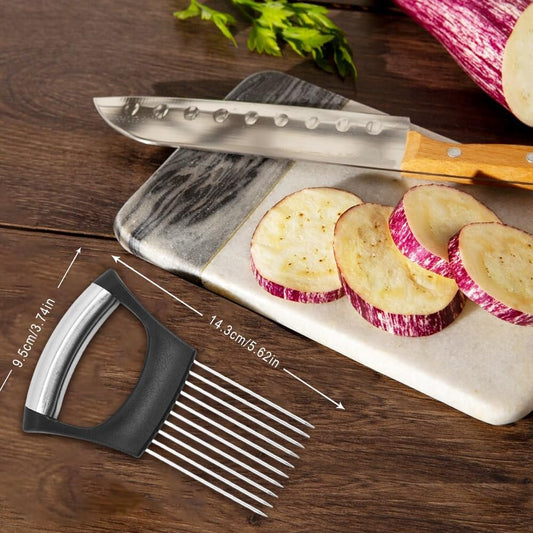 2026 New Stainless Steel Onion Slicer Holder, Onion Holder for Slicing, Lemon Slicer Vegetable Cutter, Chopper Slicing Assistant Tool for Meat, Onion, Potato, Tomato Home Kitchen Tools (Black-A)