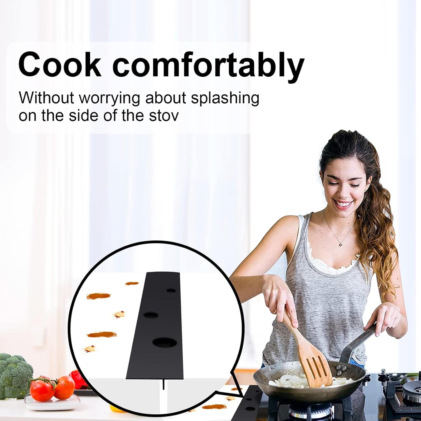 Silicone Stove Gap Covers Strips for Kitchen Stove Top Guard Easy Clean Heat Resistant Filler Counter Washer & Dryer Between 2 Pcs 21 Inch Black