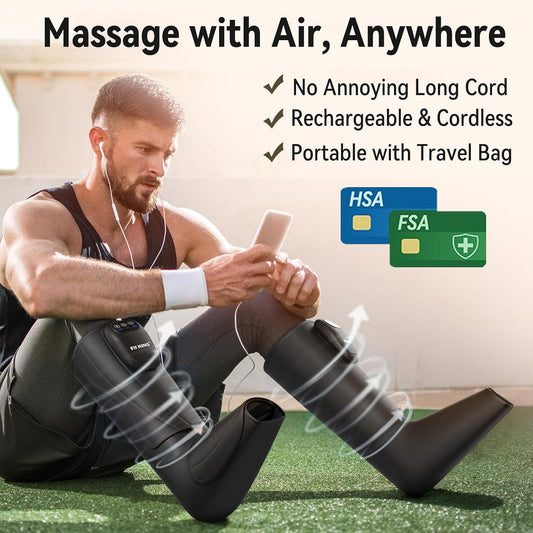FIT KING Cordless Leg Compression Massager, Foot and Calf Massage Boot | Calf Compression Boots for Circulation Pain Edema Relief, Post-workout Recovery, Rechargeable Portable, Athlete Elderly Gifts
