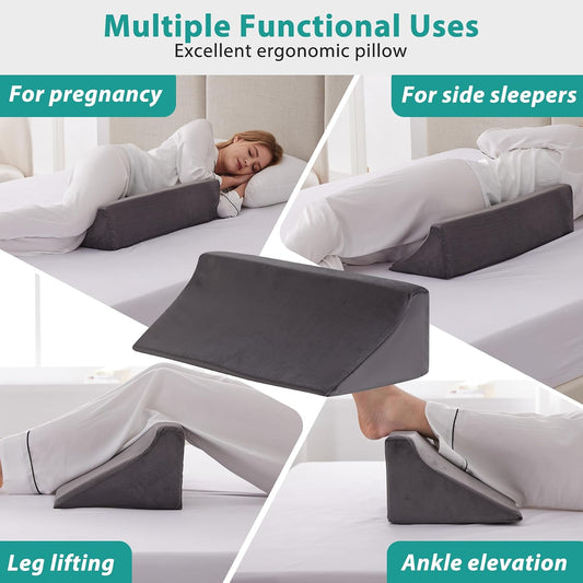 Knee Pillow for Back Sleeping, Leg Pillow Knee Wedge Pillow, Memory Foam Wedge Pillows for Legs Post Surgery, Triangle Pillow for Knee Support, Leg Elevation, Knees Hip Back Pain Relief, White