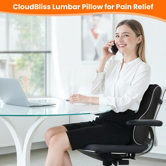CloudBliss Lumbar Support Pillow, Memory Foam for Office Chair, Black | Ergonomic High-Density Memory Foam, Adjustable Straps, Washable Mesh Cover, Lower Back Support for Office, Gaming & Car Seat