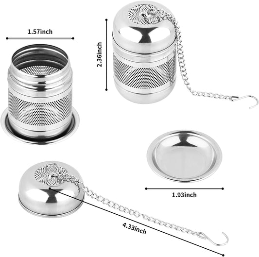 Fri4Free 2PCS Fine Mesh Stainless Steel Tea Infusers with Chain Hook & Lid | For Loose Leaf Tea Steeping, Reusable, Rust Resistant, Fits Most Mugs & Cups, Easy to Clean