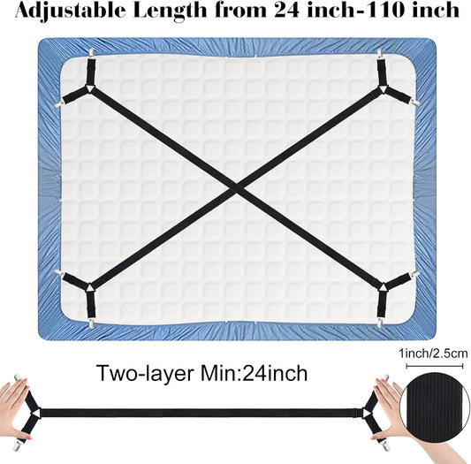 Morcheiong Bed Sheet Fasteners Straps Adjustable Bed Sheet Holder Bands with Sheet Clips for Bedding Stays Bedsheet Tie Downs, Set of 2