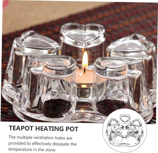 PRETYZOOM 2pcs Borosilicate Glass Teapot Warmer with Round Heart-Shaped Bases Practical Tea Heater Stand for Home Office Heat Preservation Without Candle