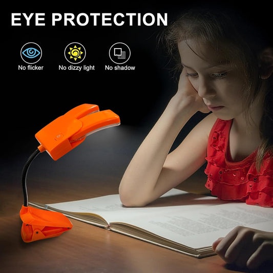 BIGMONAT Battery Operated Clip on Light, Dimmable Brightness Eye Care Book Reading Light, 360°Flexible Gooseneck Night Lighting for Home Office, Reading,Study (Orange)