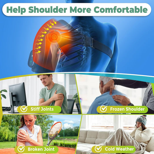 Cordless Shoulder Heating Pad, FSA Eligible Heated Shoulder Massager | 3 Vibration and Heating Modes, Breathable Fabric, HD Display, 5000mAh Battery, Adjustable Size, for Rotator Cuff