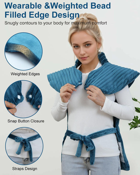 Heating Pads for Back Pain Relief,Wearable Heating Pad with Massager,Teal