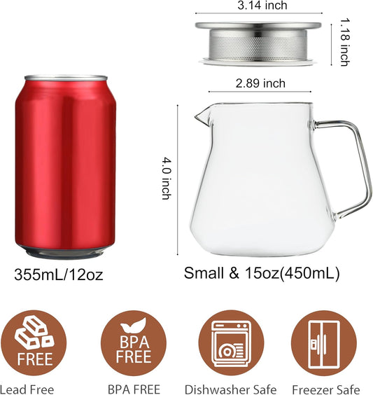 CNGLASS One-Touch Glass Teapot with Stainless Steel Filter Lid,20oz(600ml) Glear Tea Kettle Stovetop Safe,Borosilicate Glass Tea Pots for Loose Leaf Tea