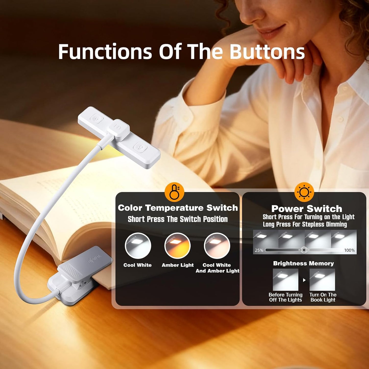 VAVOFO Rechargeable Book Light Rotatable:24 LEDs Reading Light, 3-Color & 9-Brightness Book Lamp, Eye Cared 120Hrs Runtime Lightweight Clip on Led Light for Book Lovers (Black)