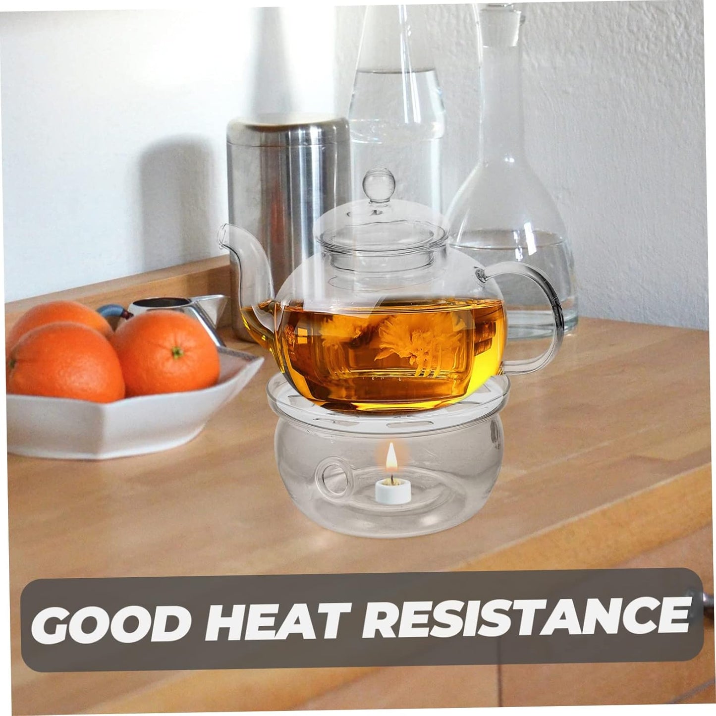 Luxshiny Transparent Teapot Warmer Insulation Base Elegant Design for Heating Tea Kettles Glass Material for Home Use and Desktop Decoration