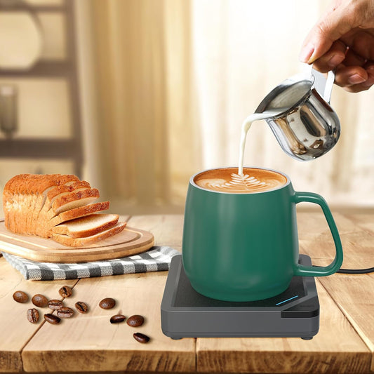 Coffee Mug Warmer Set: Coffee Warmer for Desk Auto Shut Off Candle Warmer Plate Electric Beverage Coffee Cup Warmer Heated Coffee Mug for Coffee,Tea, Milk Up to 131°F/55°C (Green)