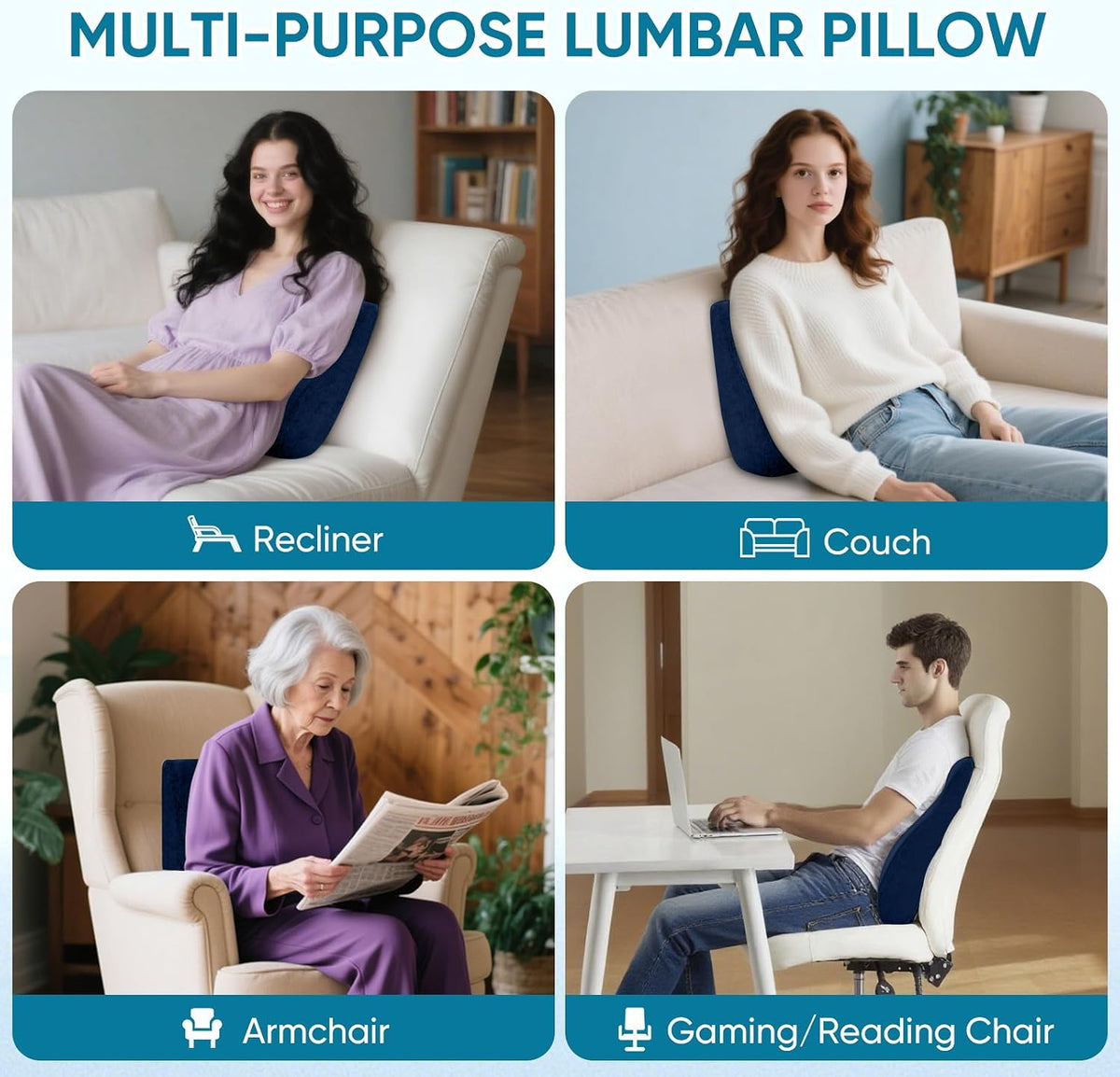 Lumbar Support Pillow for Recliner and Couch, Ergonomic Back Support Pillow