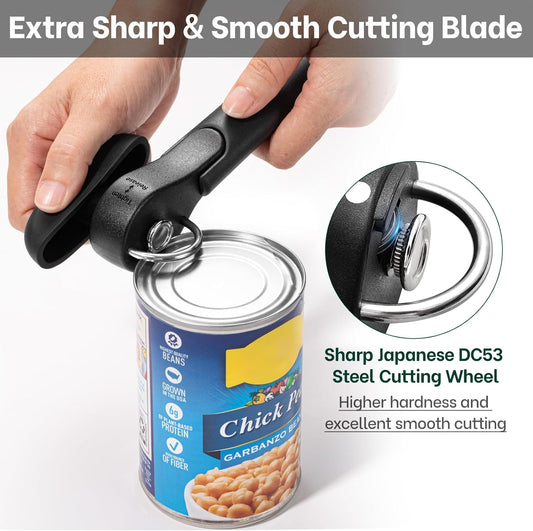 Beneno Side Cut Manual Can Opener, Smooth Cut with No Sharp Edges, Black | Premium Sharp DC53 Steel Blade, Soft Non-Slip Grip & Effortless Easy-Turn Knob