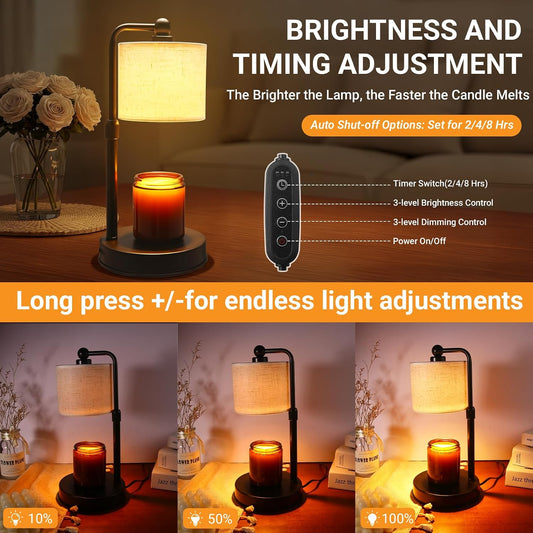 2 Pack Candle Warmer Lamp with Timer - Dimmable & Height Adjustable, Flame-Free Wax Warmer for Safe Use with Jar Candles - Home Decor Gift for Women, Mom, Wife (Bedroom or Office)