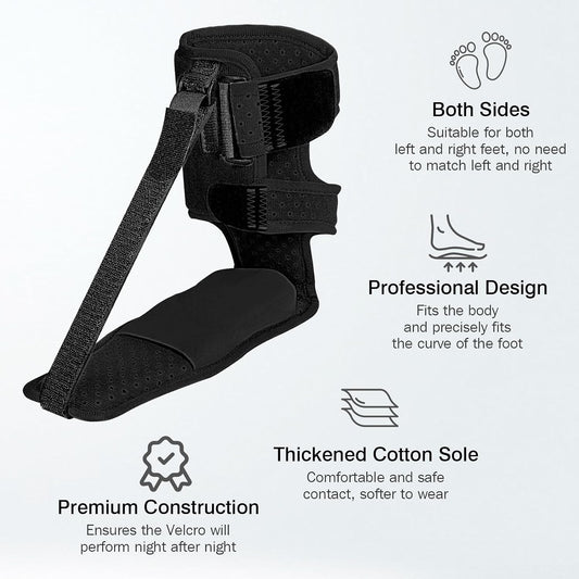 Upgraded Plantar Fasciitis Night Splint,Plantar Fasciitis Relief | Adjustable Straps,Supportive Foot Braces with Arch Cushion for Achilles Tendonitis, Heel Spur Pain Relief Day,Night (Black)