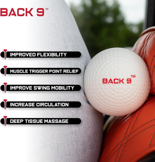BACK 9 Golfers Massage Ball - for Myofascial Release, Trigger Point Therapy, Muscle Knots, and Yoga Therapy. Golf Accessories - Golf Traing Aid - Golf Balls - Golf Gifts