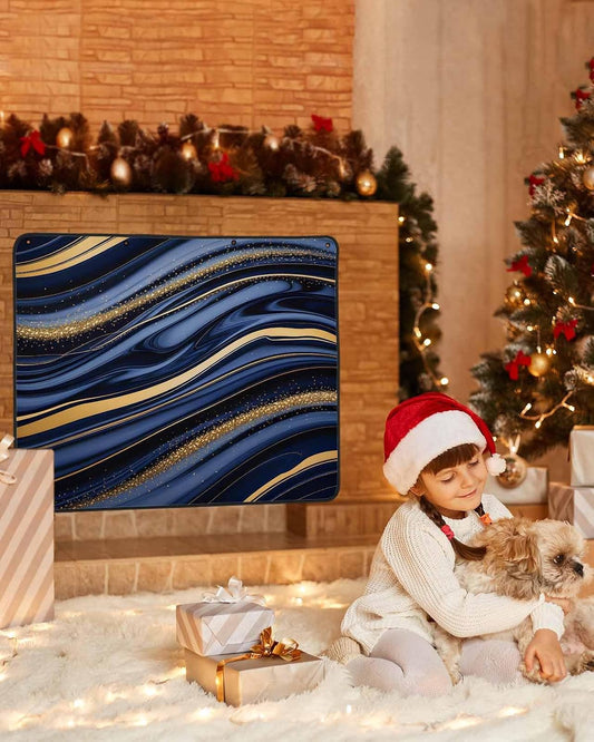 Marble Magnetic Fireplace Cover, Fireplace Draft Blocker, Navy Blue Modern Abstract Gold Gradual Art Fireplaces Blanket for Heat Loss/Cold Air, Fireplaces Draft Stopper Cover for Inside 45''x34''
