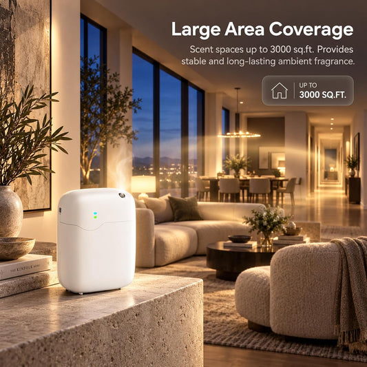 Waterless Essential Oil Diffuser, Smart Scent Air Machine with Bluetooth App Control, Quiet Aromatherapy Diffuser with Timer & Modes for Home Hotel Spa, White