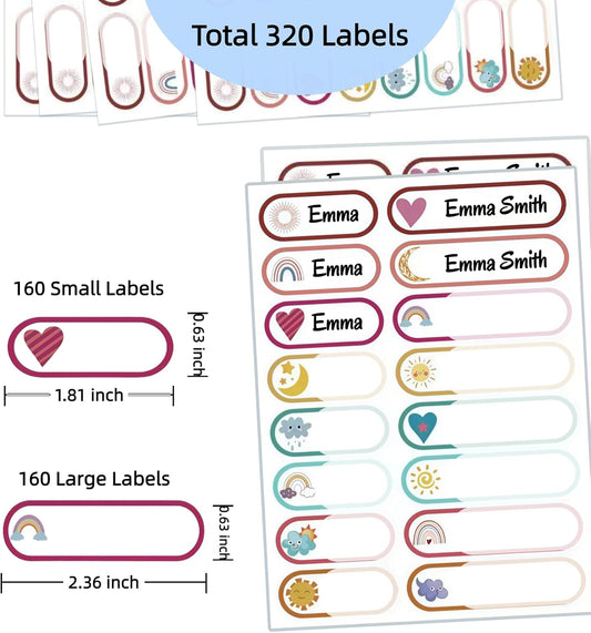 Assorted Colors Waterproof Removable Labels with Pen Adhesive Name Stickers | 310Pcs Nametags for Water Bottles,Baby Daycare,Kids School Supplies,Home Office Organization