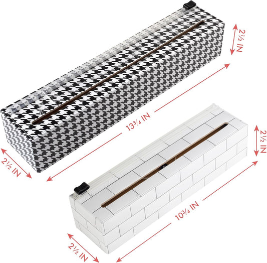 ChicWrap Subway Tile Plastic Wrap Dispenser - Includes 9"x250' roll | Small, Reusable Plastic Wrap Dispenser with Four Non-Slip Rubber Feet and Slide Cutter