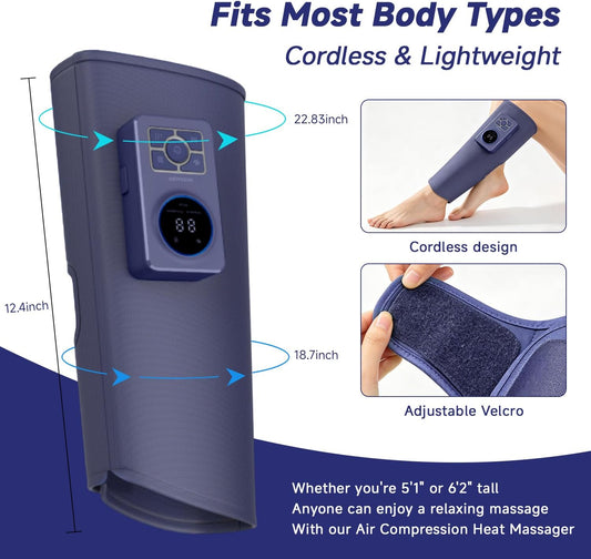 Leg Air Massager with Heat – Cordless Compression Wrap for Calves, Set of 2