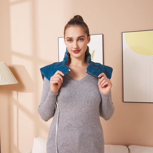 26" x 35" Flannel Neck&Shoulder&Back Heating Pad with 12 Temperature Settings&Countdown Timer, Pain Relief for Back/Neck/Shoulders/Menstrual Pain(Light Grey)