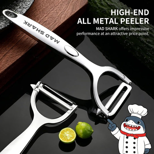 MAD SHARK Y & I Vegetable Peeler 2 Pack, Stainless Steel Serrated Blade Set | Ultra Sharp Vegetable Peelers for Kitchen,Non-slip Ergonomic Grip for Potatoes, Apples,Carrots,Fruits,Veggies