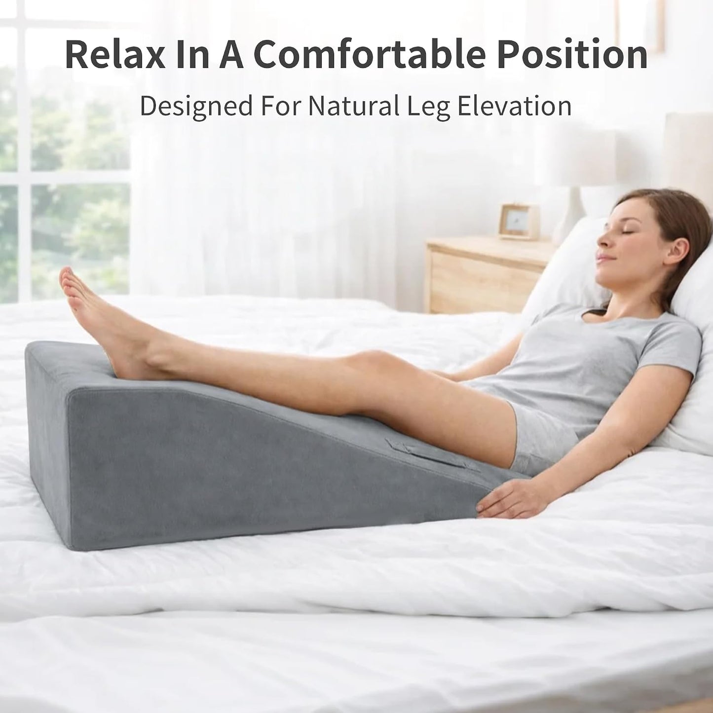 Leg Elevation Pillow for After Surgery, Knee Recovery & Leg Wedge Support | Long Incline Full Leg Support with Soft Crystal Velvet Cover, High Density Foam for Recovery and Rest