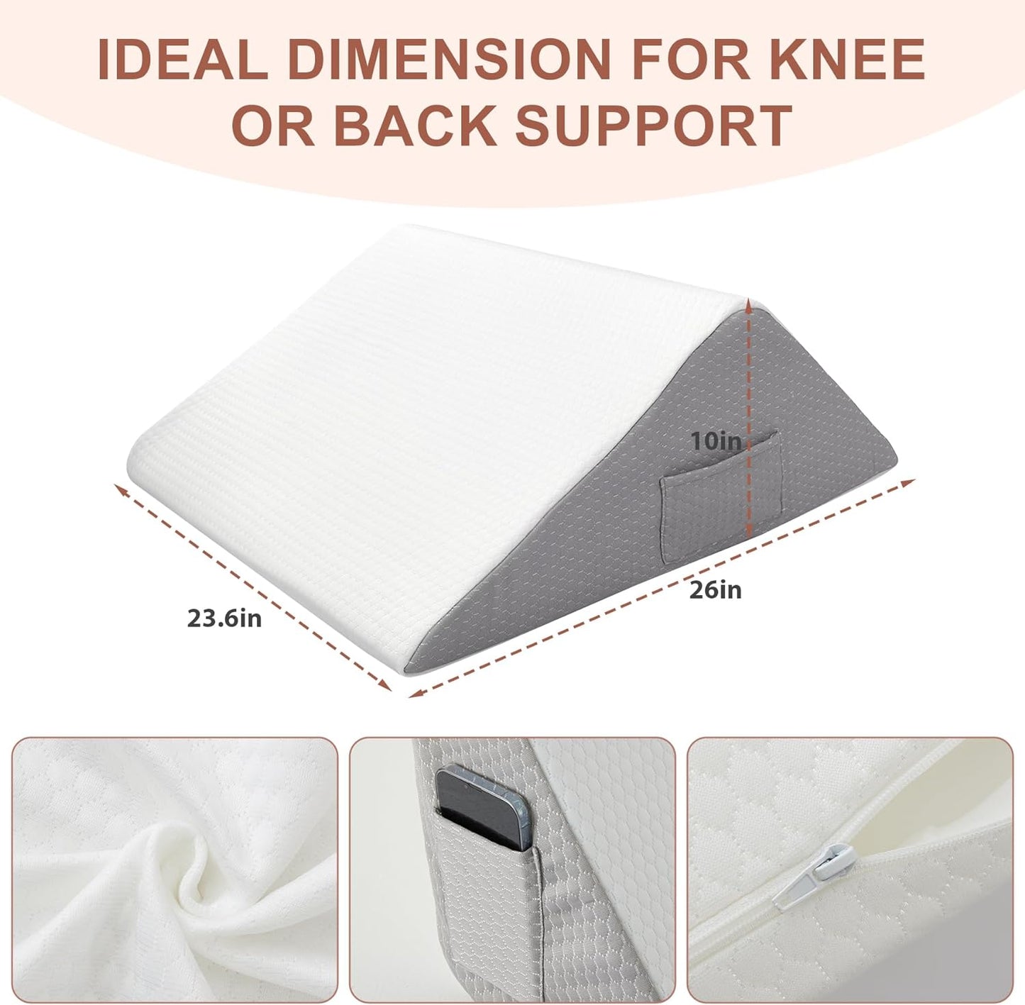 Bedluxe Knee Pillow for Back Sleeping, Leg Pillow Knee Wedge Pillow, Memory Foam Wedge Pillows for Legs Post Surgery, Triangle Pillow for Knee Support, Leg Elevation, Knees Hip Back Pain Relief, White