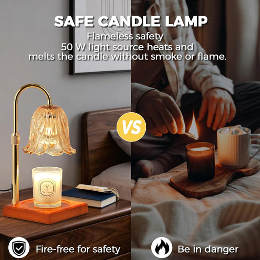 GODONLIF Flower Candle Warmer Lamp with Timer, Gold Electric Candle Lamp