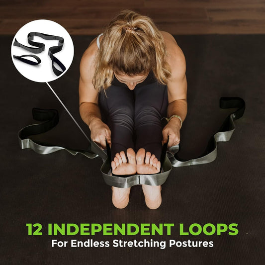Stretching Strap for Physical Therapy, 12 Multi-Loop Stretch Strap 1.5" W x 8' L, Neoprene Handles, Physical Therapy Equipment, Yoga Straps for Stretching, Leg Stretcher.