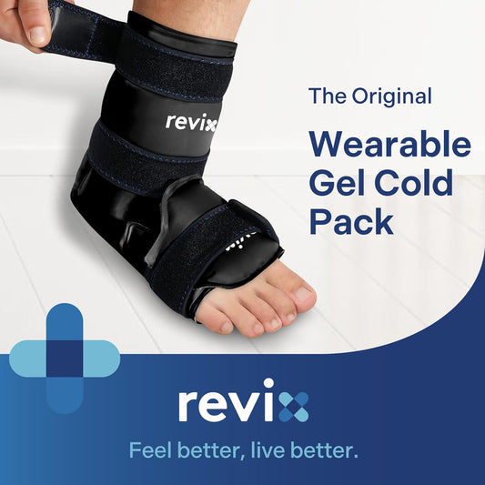 REVIX Foot & Ankle Ice Pack Wrap, Hands-Free Design, 2 Packs | Heel Ice Wrap with 3 Adjustable Straps, Reusable Gel Cold Compression for Plantar Fasciitis, Post-Workout Recovery