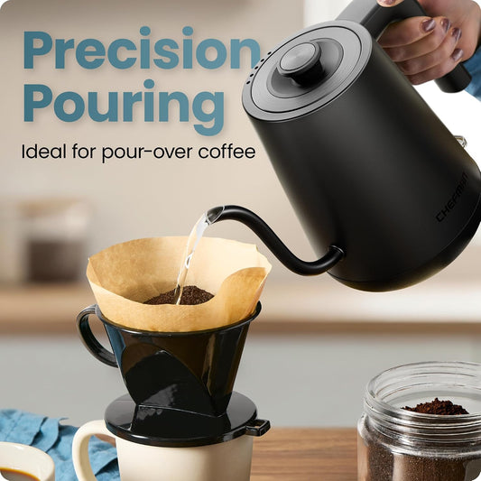 Chefman Gooseneck Electric Kettle, 0.8L Pour Over Tea Kettle for Coffee and Tea, One-Touch Operation, Boil-Dry Protection, Auto Shut-Off, Ultra-Fast Hot Water Boiler – Black
