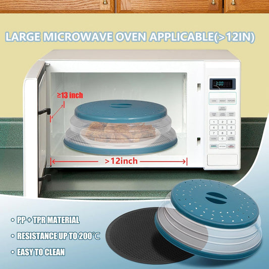 Large Microwave Splatter Cover & Silicone Mat,12 Inchs Vented Collapsible Guard dish Plate lid & Round Kitchen mat for food