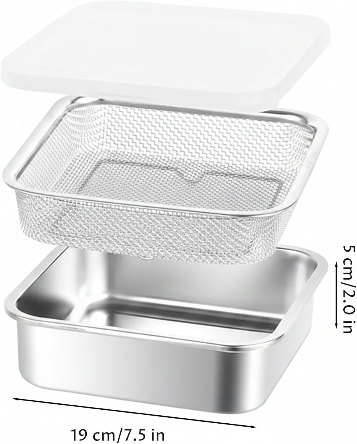 Square Strainer 3PCS/Set Fruit Storage Containers For Fridge Stainless Steel Square Strainer With Lid Lettuce Keeper Dish 1500ml