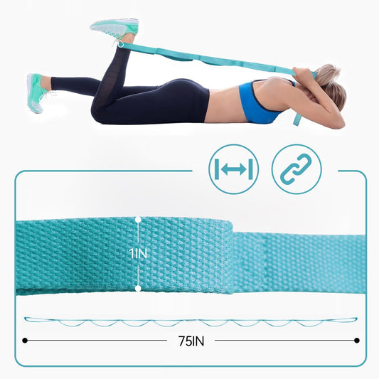 Aozora Yoga Strap Stretching Strap with Loops, Stretch Straps for Physical Therapy, 10 Loops Non-Elastic Exercise Strap for Pilates, Dance and Gymnastics
