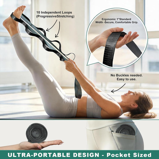 Acozycoo Stretching Strap with Loops for Leg Calf Back Physical Therapy | Non-Elastic Yoga Strap for Stretching,Stretch Band,Leg Lifter,Rehab,Knee,Hip,Pilates,Flexibility Training,Hamstring,Fascia
