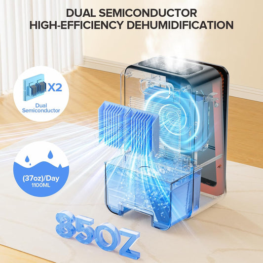 1000 sq.ft Dehumidifier for Home, Dehumidifiers for Basement, Bathroom, Bedroom with Auto Shut Off and Drain Hose, Built-in Aromatherapy Diffuser, 7 Colors LED Light, Quiet Sleep Mode(CS08-Cream)