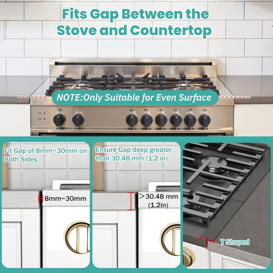 Stove Gap Covers 2PCS, Stove Gap Filler Stainless Steel,13.8'' to 27.5'' Adjustable Length,Range Trim Kit,Oven Stove Gap Guard Between Stovetop and Counter,Easy to Clean Heat Resistant, Black
