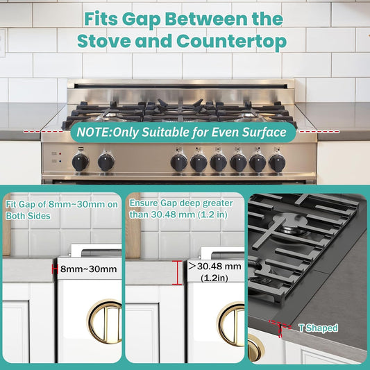 Stove Gap Covers 2PCS, Stove Gap Filler Stainless Steel,13.8'' to 27.5'' Adjustable Length,Range Trim Kit,Oven Stove Gap Guard Between Stovetop and Counter,Easy to Clean Heat Resistant, Black
