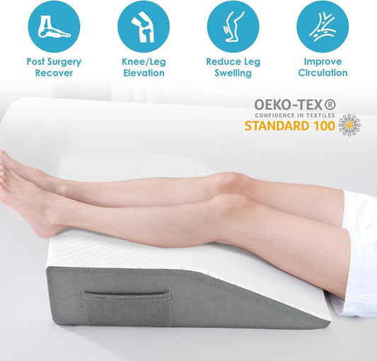 Cozymaker 8-inch Adjustable Leg Elevation Pillows for Swelling Pain Relief | Cooling Gel Memory Foam Wedge Pillows for After Surgery, Sciatica Back Knee Hip Ankles Pain Relief, Leg Pillows for Sleeping