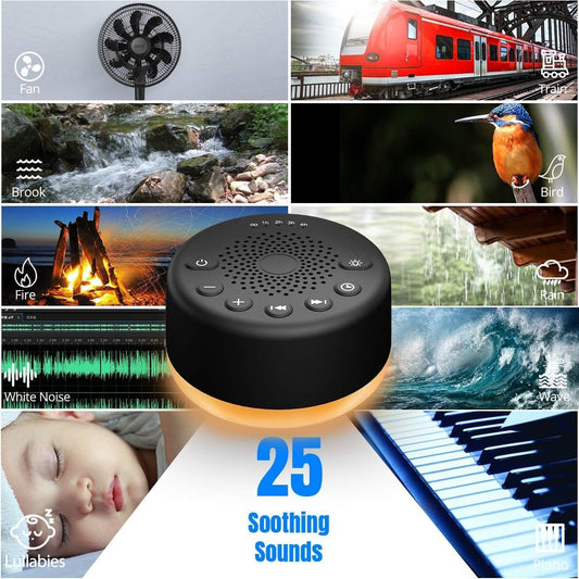 Easysleep Sound White Noise Machine with 25 Soothing Sounds and Night Lights with Memory Function 32 Levels of Volume and 5 Sleep Timer Powered by AC or USB for Sleeping Relaxation (Wood)